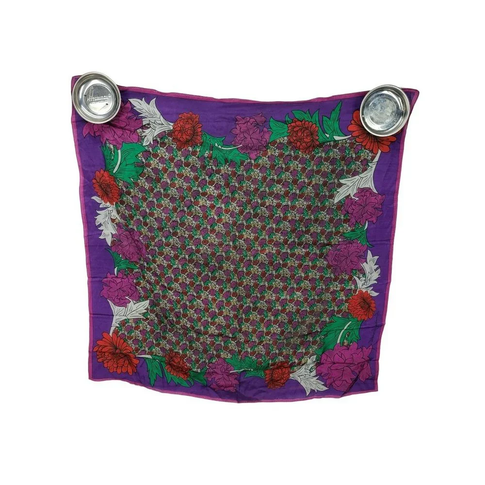 Vintage Laura Geraldi Womens Scarf Rectangular‎ Purple Red Floral Silk